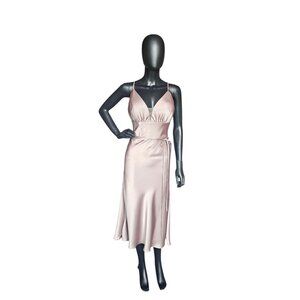 Latte Silky Satin V-Neck Plunge Fitted Party/Cocktail Dress NWOT - Mori Lee